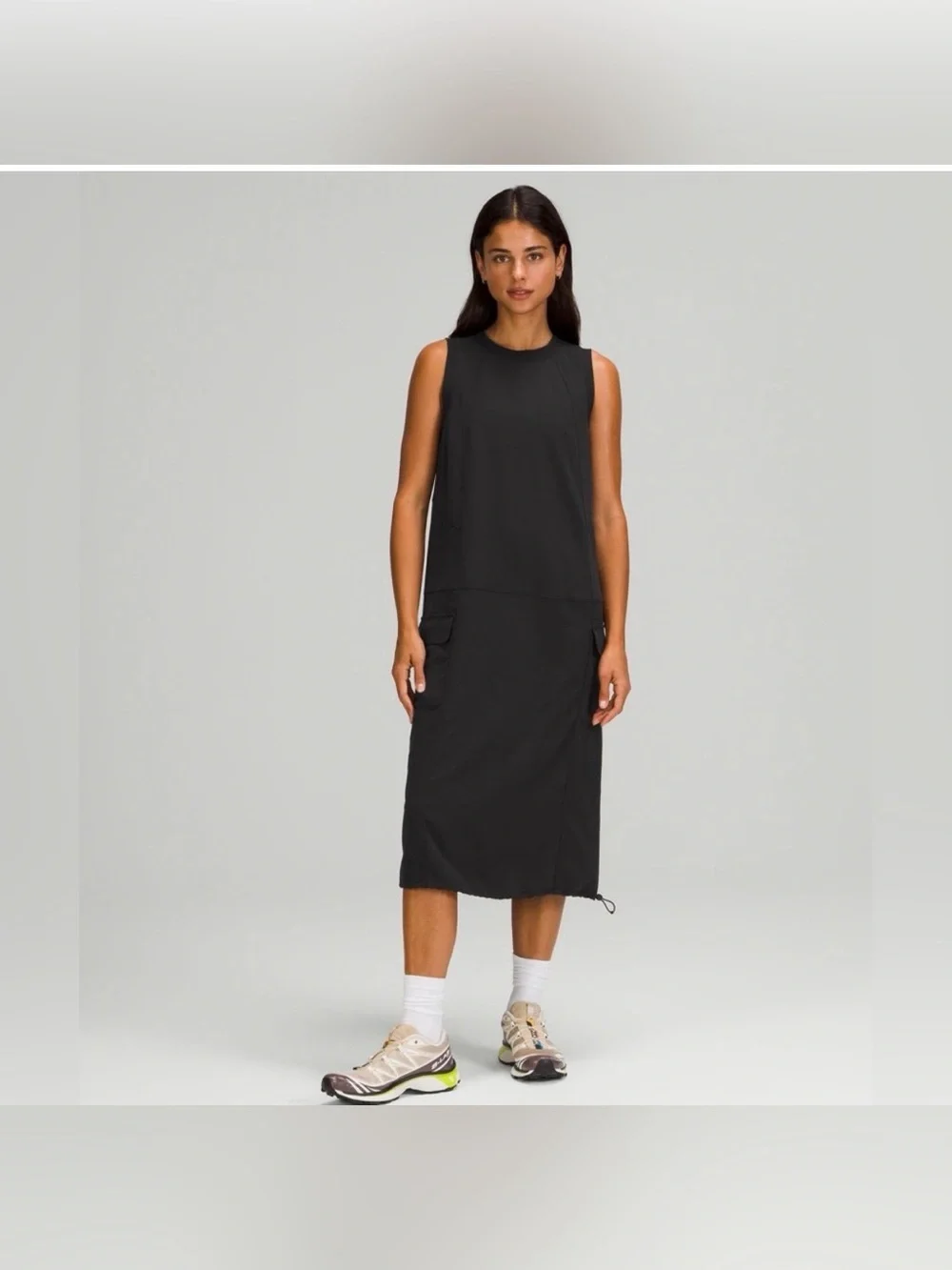 HTF Nwt Lululemon athletics Pocketed Drop Waist Midi Dress Black, size 8
